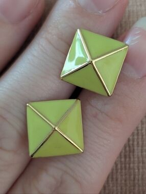 Kate Spade Green/Gold Enamel Pyramid Stud Earrings 'locked-in'